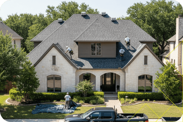 roofing contractors on top of a residential roof
